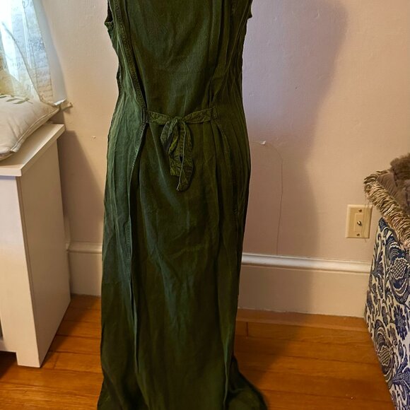Magic Wms Olive Green Long Embroidered Sleeveless Dress size Med - Picture 6 of 10